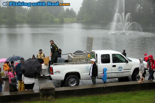 Go Fish BC truck arrived at Lafarge Lake for fish release