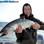 Daniel with a Chinook salmon in Tofino BC