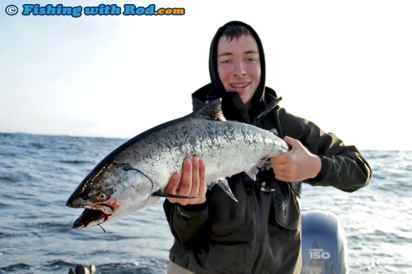Daniel with a Chinook salmon in Tofino BC