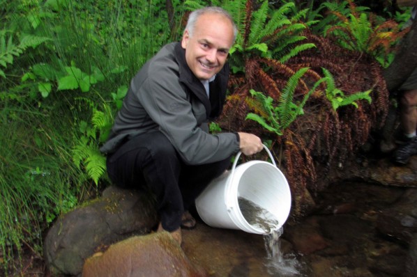 Coquitlam Mayor Richard Stewart Releases Salmon Fry into Hyde Creek