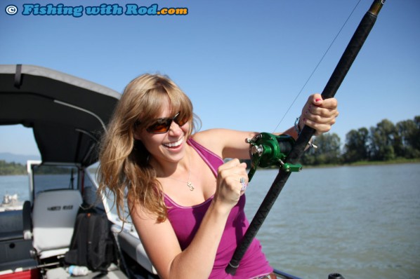 Battling Her First Sturgeon