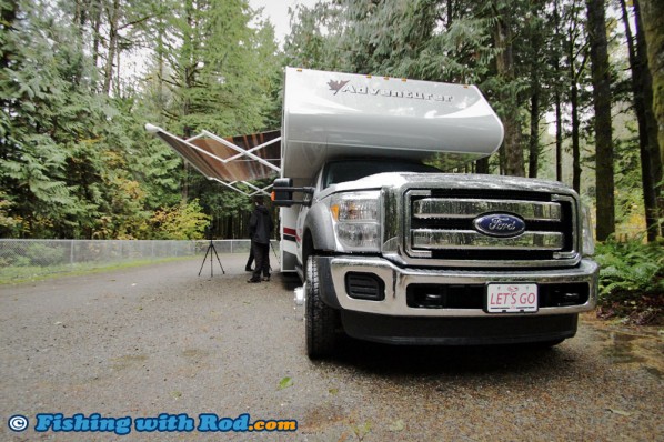 Filming in the rain, Fraserway RV's motorhome made it easier!