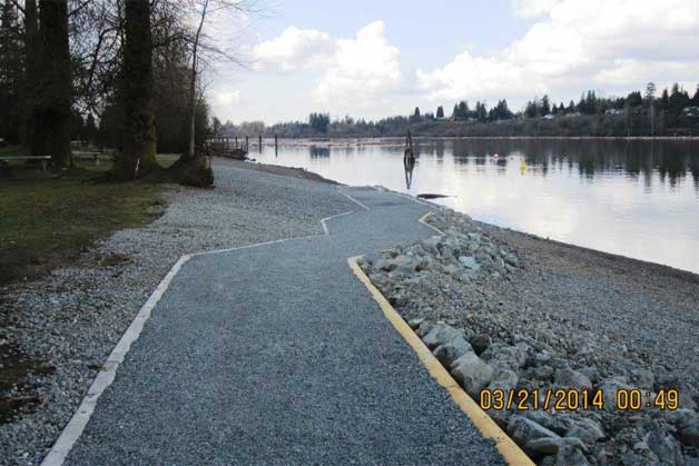 New wheel chair access fishing ramp at Derby Reach Regional Park in Langley BC. Photo by Leigh McCracken. New wheel chair access fishing ramp at Derby Reach Regional Park in Langley BC. Photo by Leigh McCracken.
