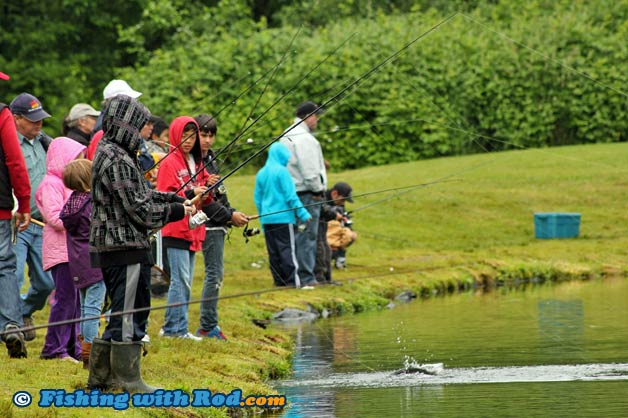Family fishing day at the Fraser Valley Trout Hatchery in Abbotsford